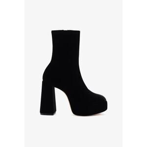 Larroude Dolly Velvet Stretch Boots Black Y2K Retro Platform Chic Size 10
